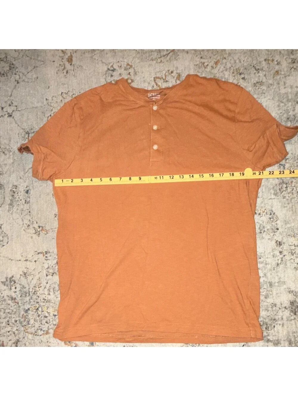 J.CREW Men's Slub Cotton Henley T-Shirt Short Sleeve Orange Solid Size L A239